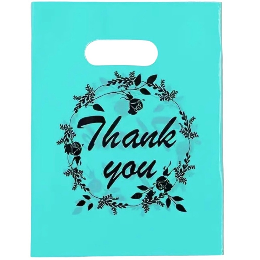 Bags Plastic 13.7”x9.8” Thank You (100ct) Teal w/ Handles #4